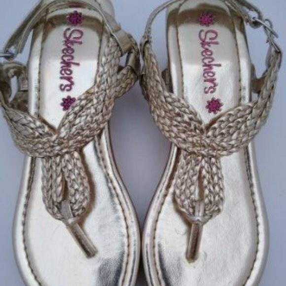 Little Girls Skechers Gold Wedge Sandal Sz 1 - Picture 1 of 8